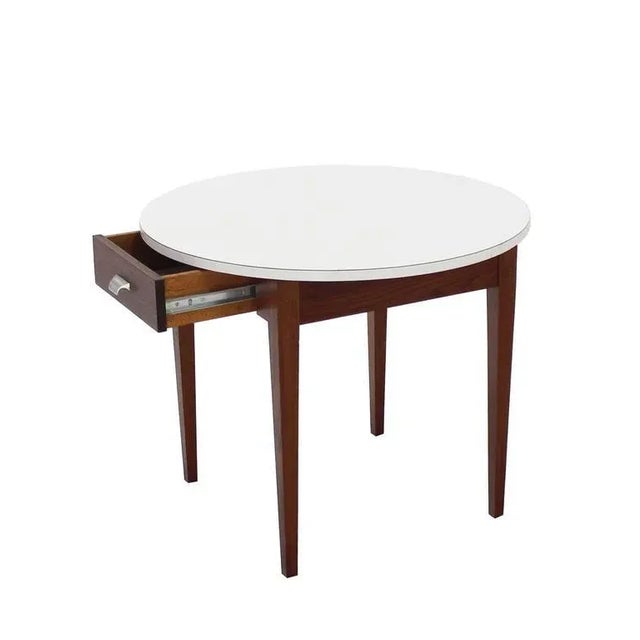 Mid-Century Modern, one-drawer walnut base side occasional table.