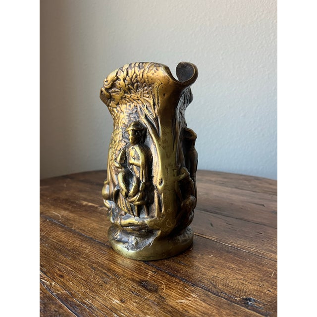 1930s Antique Bronze Heavy Pitcher/Carafe Peasant Scene/Design Sculpted, Embossed For Sale - Image 5 of 12