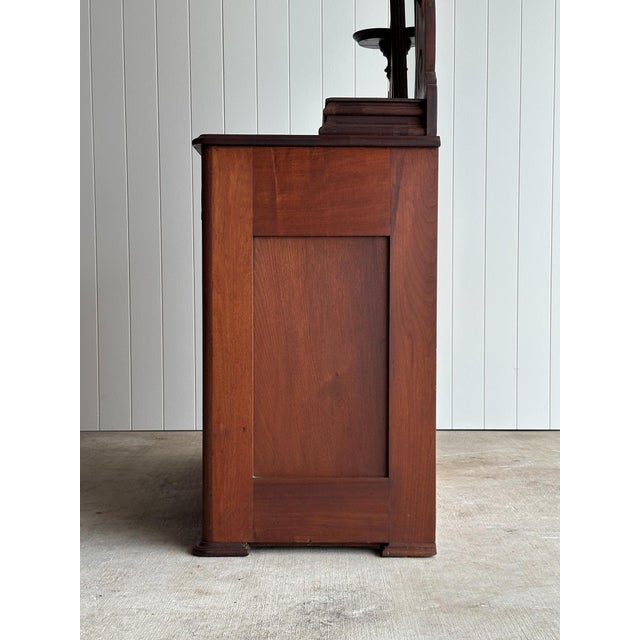 Antique Walnut Dresser With Arched Mirror and Carved Crest For Sale - Image 16 of 18