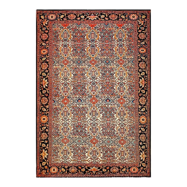 Fine Beautiful Ivory Background Color With Sarouk Farahan Style Antique Persian Rug For Sale