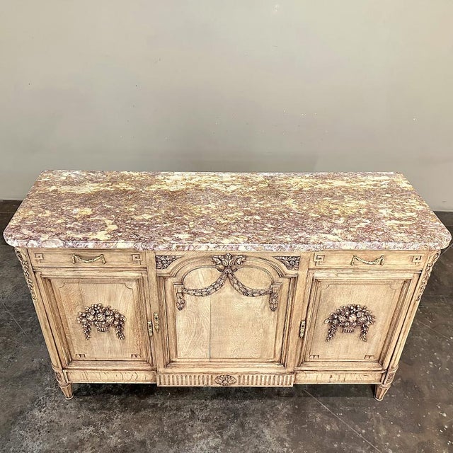 Antique French Louis XVI Marble Top Step-Front Buffet in Stripped Oak For Sale In Dallas - Image 6 of 18
