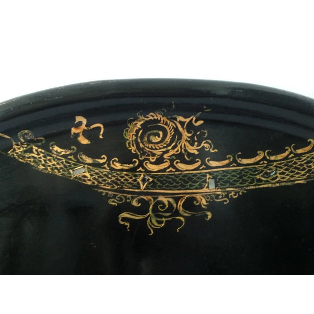 Mid 19th Century Mid 19th Century Antique Black Mother of Pearl Inlay Papier Mache Tray For Sale - Image 5 of 11