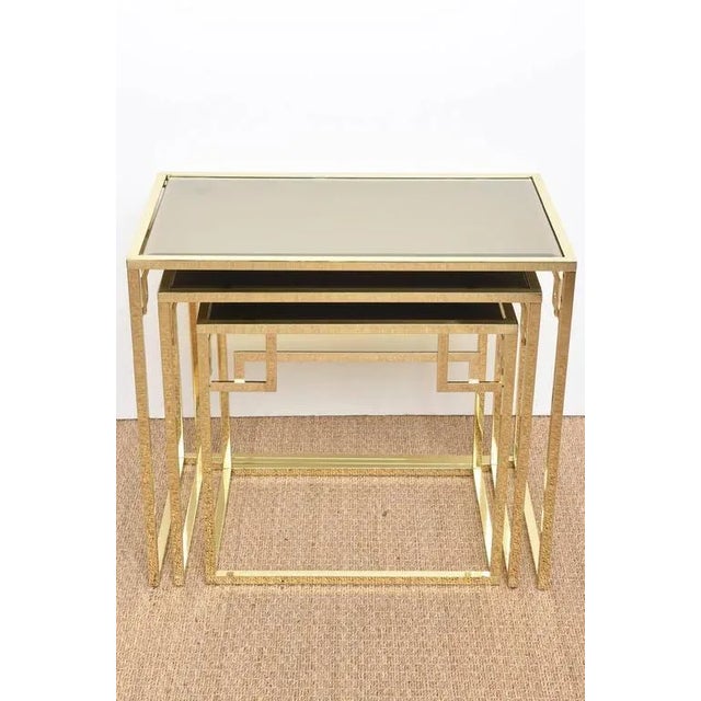 These timeless vintage Greek Key classic great nesting tables are always modern. The brass has been originally polished...