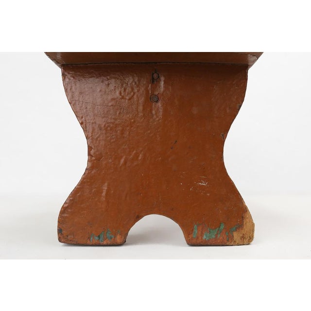 Low French Rustic Church Stool in Terracotta Painted Wood, 1890s For Sale - Image 6 of 11