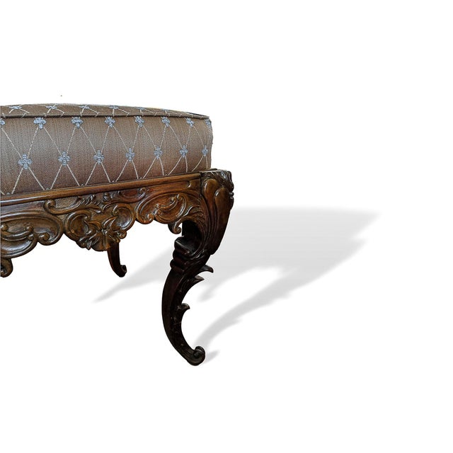 Rococo Early 19th Century Rocco Style Hand Carved Mahogany Stool For Sale - Image 3 of 5
