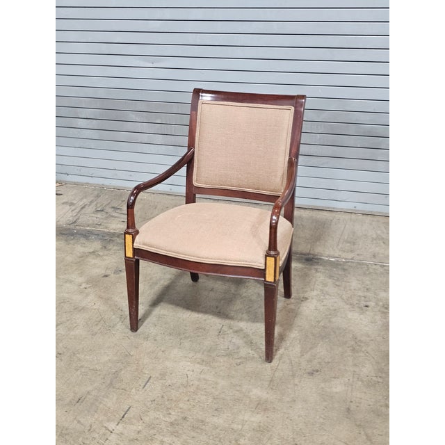Traditional Late 20th Century Hickory Chair Sheraton Style Arm Chair Mahogany Frame with Burl Maple Inlays For Sale - Image 3 of 6