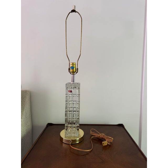 Glass Vintage Portuguese Crystal Column Table Lamp - Faceted Stacked Block For Sale - Image 7 of 11