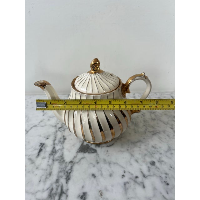 Metal Vintage Sadler Cream & 24 Kt Gold Trim Teapot W/Lid - England For Sale - Image 7 of 10