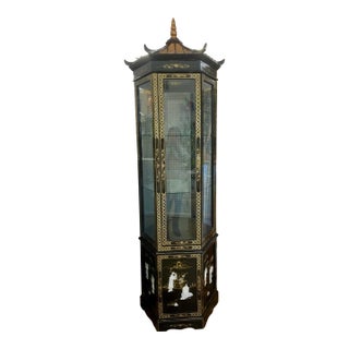 Vintage Pagoda Chinoiserie Illuminated Curio Cabinet - 4 Pieces For Sale