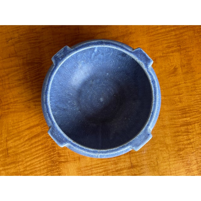 Mission Mission Rookwood Peter's & Reed or Rookwood Matte Blue Pottery Ikebana Bowl For Sale - Image 3 of 6