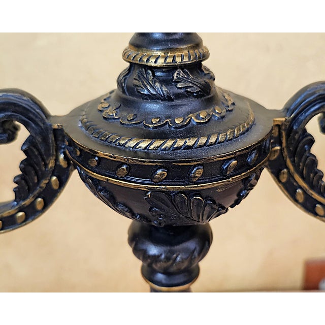 Vintage Victorian Candelabra Table Lamp – Ornate Metalwork & Embroidered Shade, 30” For Sale - Image 14 of 18