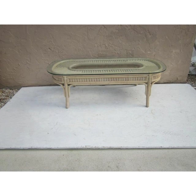 1970s Wash Wood Bamboo Coffee Table Glass Top For Sale In Naples, FL - Image 6 of 6
