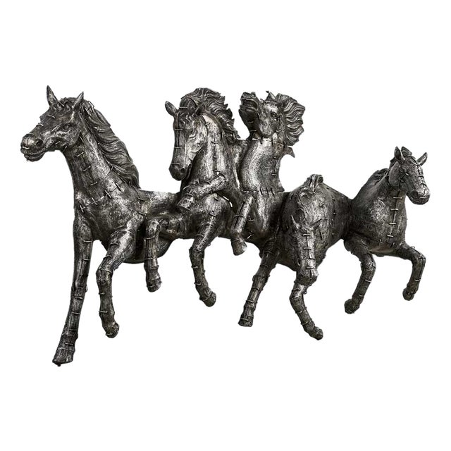 Galloping Horses Wall Sculpture in Burnished Cast Aluminum For Sale