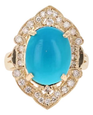 5.33 Carat Turquoise Diamond Yellow Gold Art Deco Style Ring, Size 7
