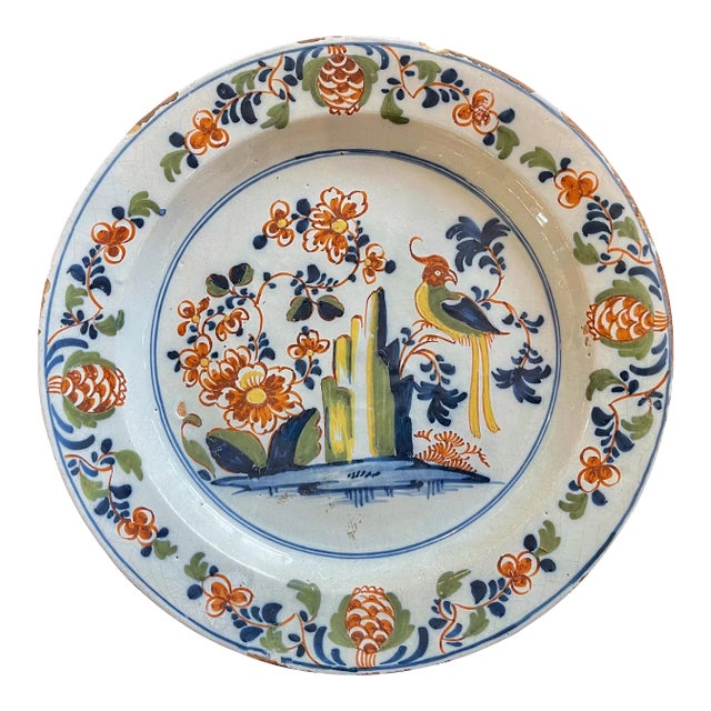 Antique English Delft Polychrome Delft Charger For Sale