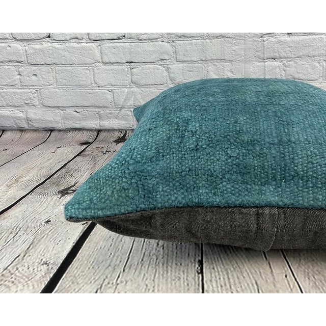 20 x 20 Hemp Pillow Turkish Cushion Natural Blue Pillow Cushion Cover For Sale - Image 4 of 4