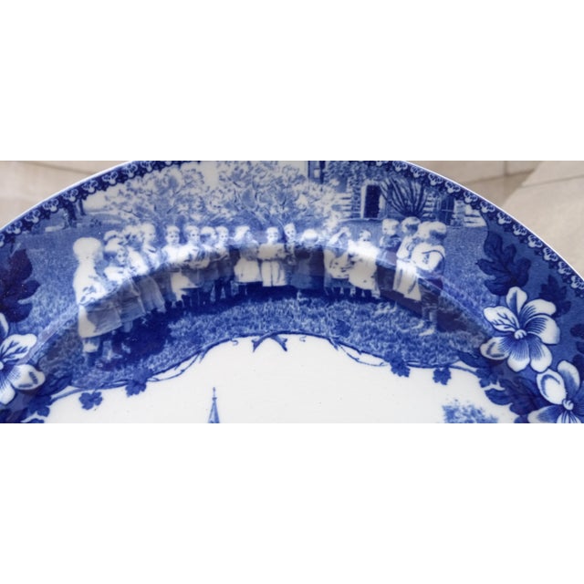 1900s Blue Transferware Plate American Scene on Staffordshire ~ Brooklyn Orphan Asylum Society For Sale - Image 4 of 18