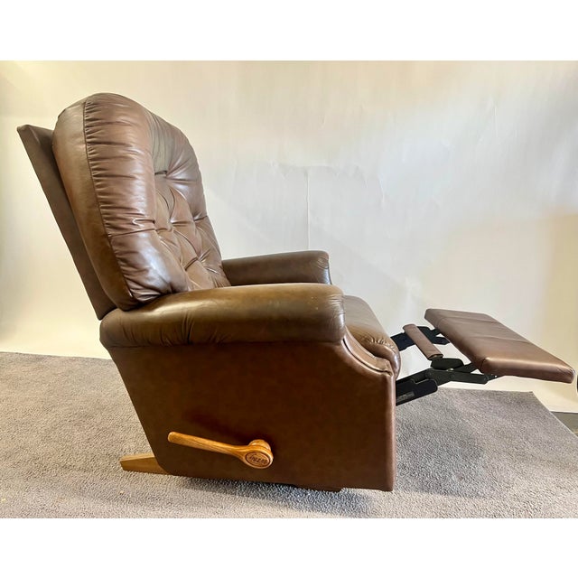 EEnglish Chesterfield Style Brown Leather Tufted Reclining & Rocking Club Chair For Sale - Image 11 of 12