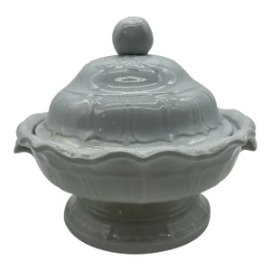 Antique Staffordshire White Ironstone Round Covered Vegetable Dish, Circa 1840's
