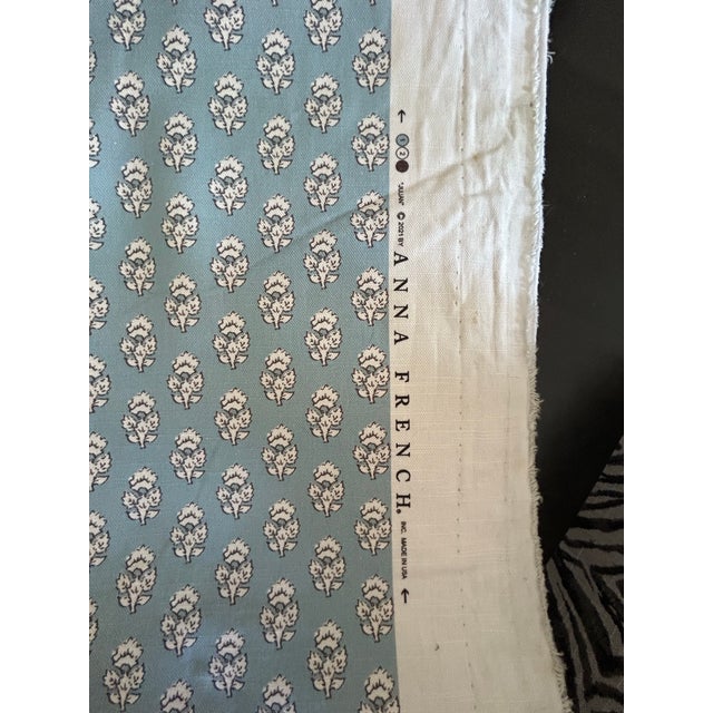 French Country Anna French by Thibaut 8 Yards "Julian" Spa Blue Cotton-Linen Floral Print Fabric For Sale - Image 3 of 6