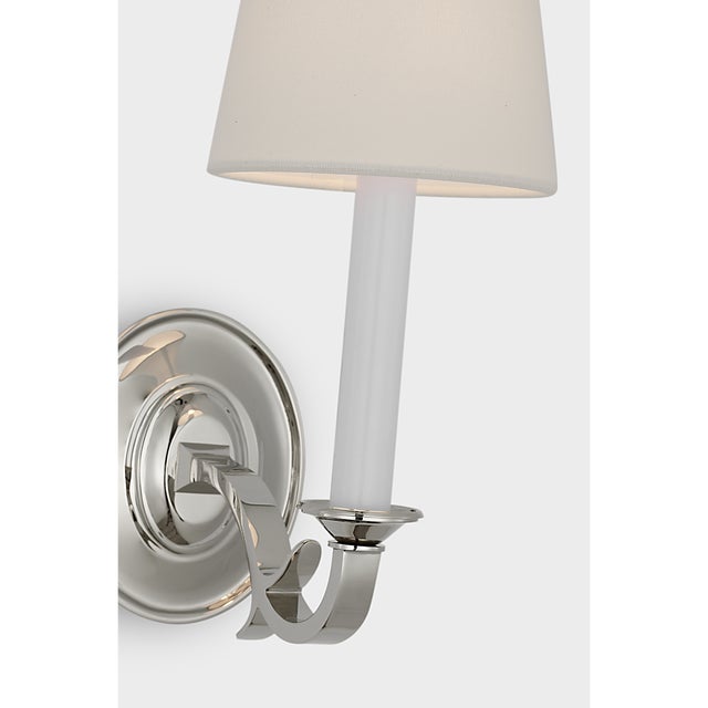 2020s Thomas O'Brien for Visual Comfort Signature Channing Single Sconce in Polished Nickel with Linen Shade For Sale - Image 5 of 7