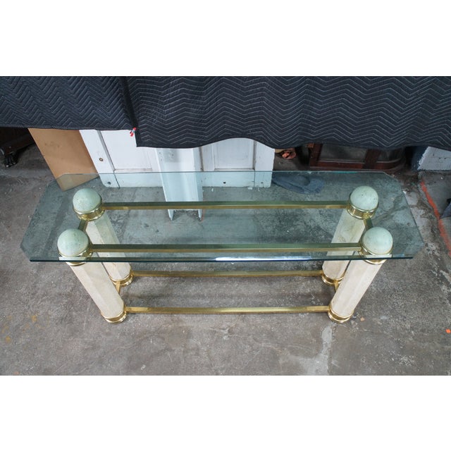 Vintage Italian Regency Travertine Stone Brass & Glass Console Hall Sofa Table For Sale - Image 4 of 12