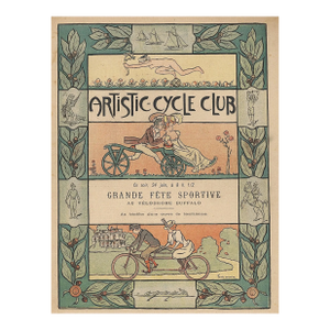1897 French Art Nouveau Antique Bicycle Print, Matted
