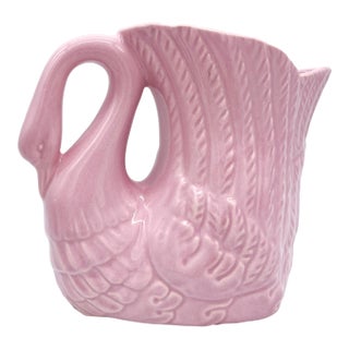 Vintage Pink Ceramic Swan Planter/Vase – Mid-20th Century Pottery For Sale