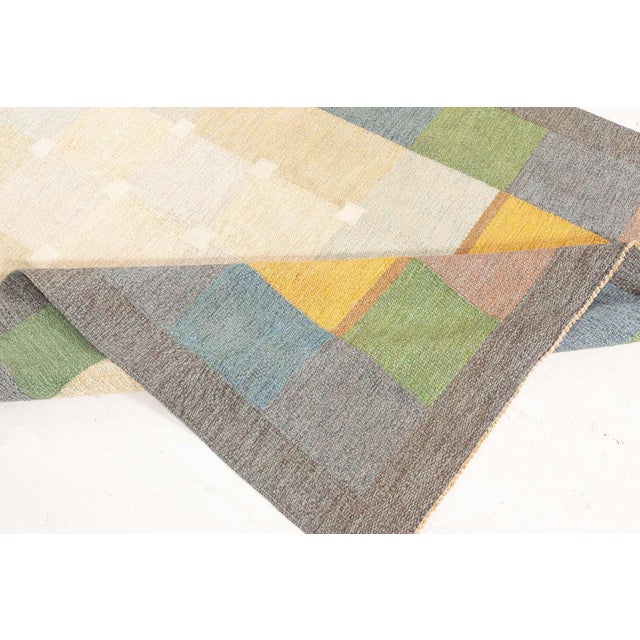 Vintage Swedish Flat Woven by Ulla Parkdal Size: 5'3" × 8'0" (160 × 243 cm) This striking vintage Swedish flat-woven rug...