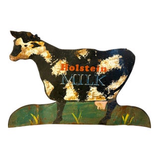 Painted Metal Holstein Milk Trade Sign For Sale