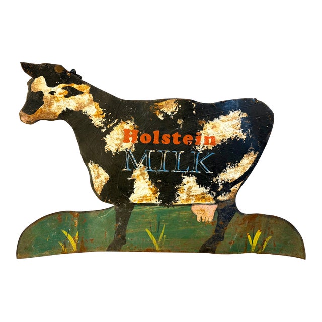 Painted Metal Holstein Milk Trade Sign For Sale