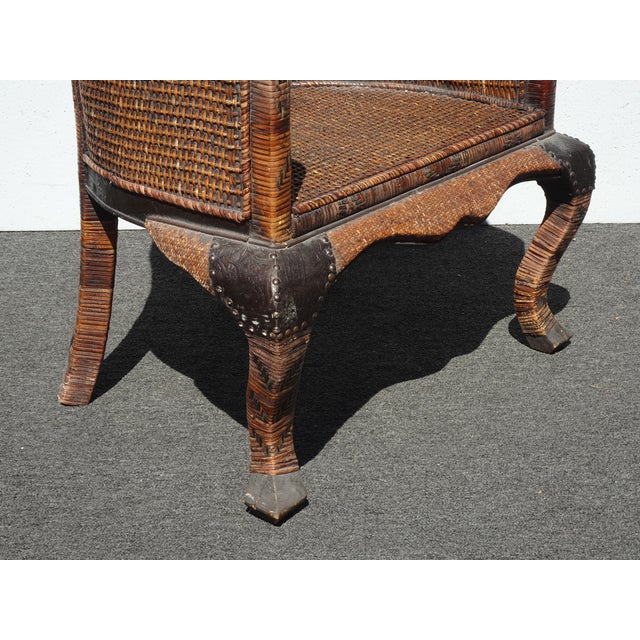 Wood Share Vintage Mid Century Wicker Barrel Back Side Chair For Sale - Image 7 of 14