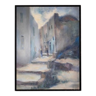 Atmospheric European Street Scene Oil Painting For Sale