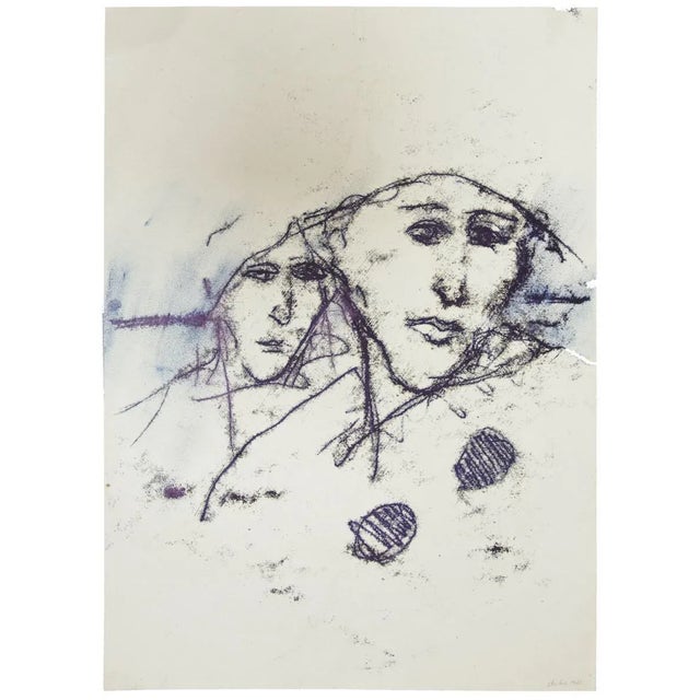 The Couple is an original mono-type by an anonymous artist of the 20th Century. Sheet dimension: 41 x 28.5 cm. Good...