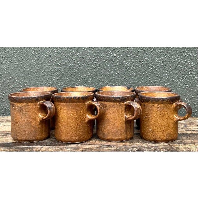 Vintage Mid-Century Modern Glazed Ceramic Coffee Mugs - Set of 8 For Sale - Image 4 of 12