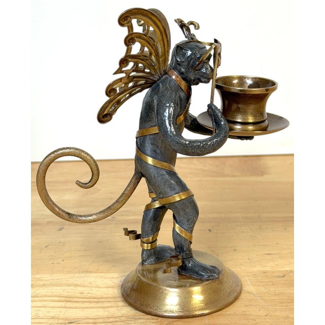 Traditional Pair Belle Époque Style Winged Monkey Masquerade Tragedy & Comedy Chambersticks For Sale - Image 3 of 17