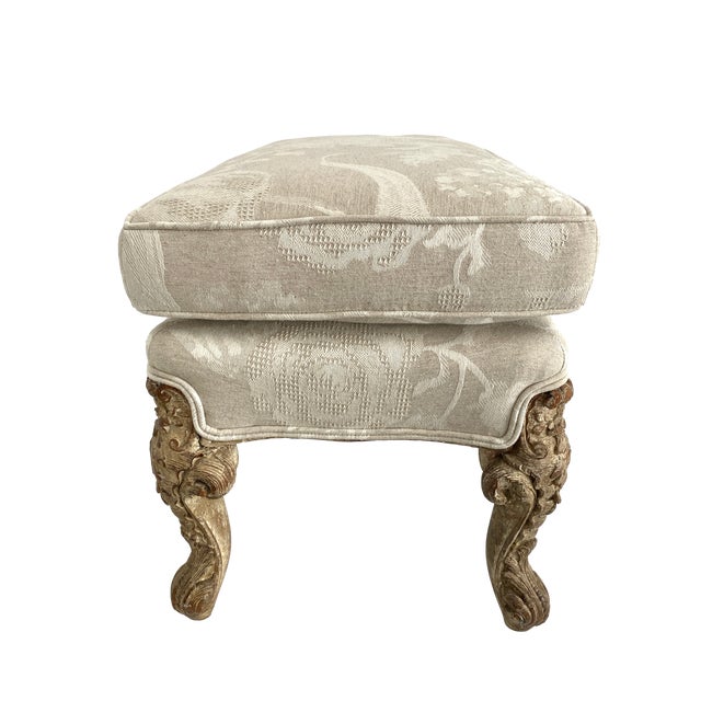 Louis XV Style Damask Ottoman For Sale In Los Angeles - Image 6 of 10