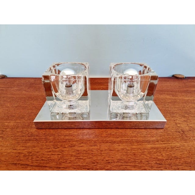 Ice Cube Double Wall Light in Chromed Metal and Glass from Peill & Putzler, 1970 For Sale - Image 9 of 18