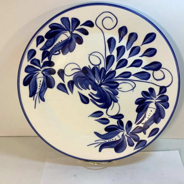 Ceramic Mid-Century Hand Painted Blue & White Plate From Columbia, South America. For Sale - Image 7 of 7