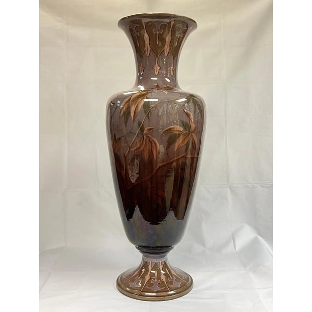 Brown Monumental Austrian Glazed Faience Bird motif Vase by Gerbing &amp; Stephan For Sale - Image 8 of 12