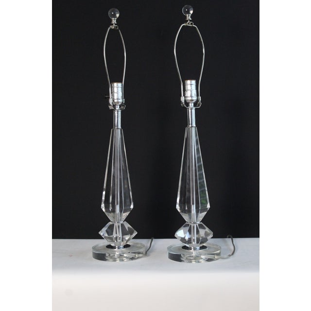 Mid 20th Century Attributed to Pair of Baccarat Influence Crystal Lamps. For Sale In Miami - Image 6 of 15