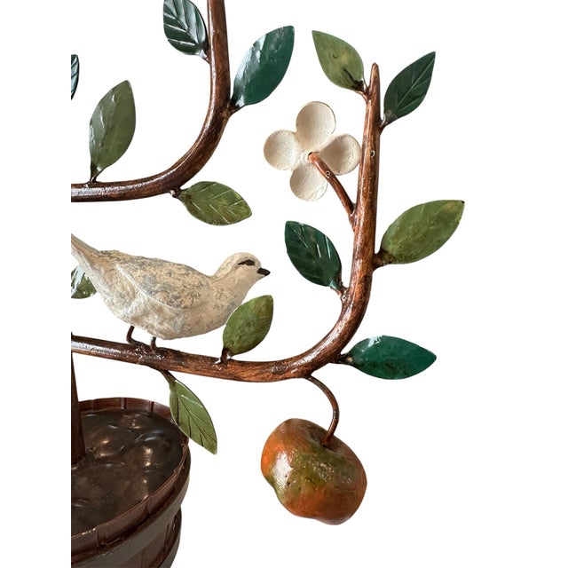 Metal Vintage Italian Tole Espalier / Espaliered Tree Sculpture, Fruit Tree, Birds, Blossoms, & Apples, Manner of Mottahedeh For Sale - Image 7 of 9