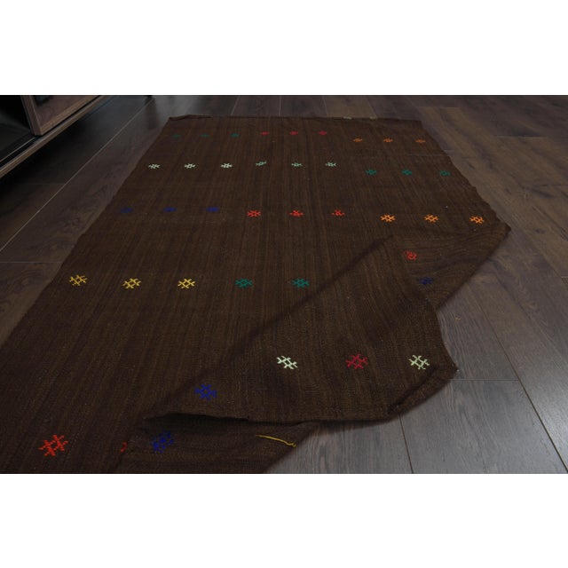 Traditional Brown Colorful Vintage Handmade Turkish KIlim Area Rug For Sale - Image 3 of 11