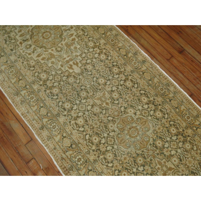 Persian Early 20th Century Green Beige Persian Tabriz Runner For Sale - Image 3 of 6