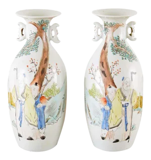 Mid 20th Century Chinese Porcelain Fencai Vases - a Pair