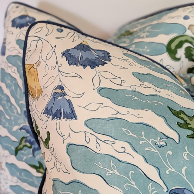 Not Yet Made - Made To Order Brunschwig & Fils Riviere Aqua Pillows With Blue Cord- Double Sided Pair For Sale - Image 5 of 7