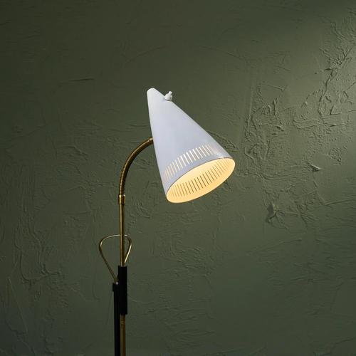 Glass Adjustable '7070' Floor Lamp by Falkenbergs Belysning with Brass Details and Perforated Shade, Sweden For Sale - Image 7 of 12