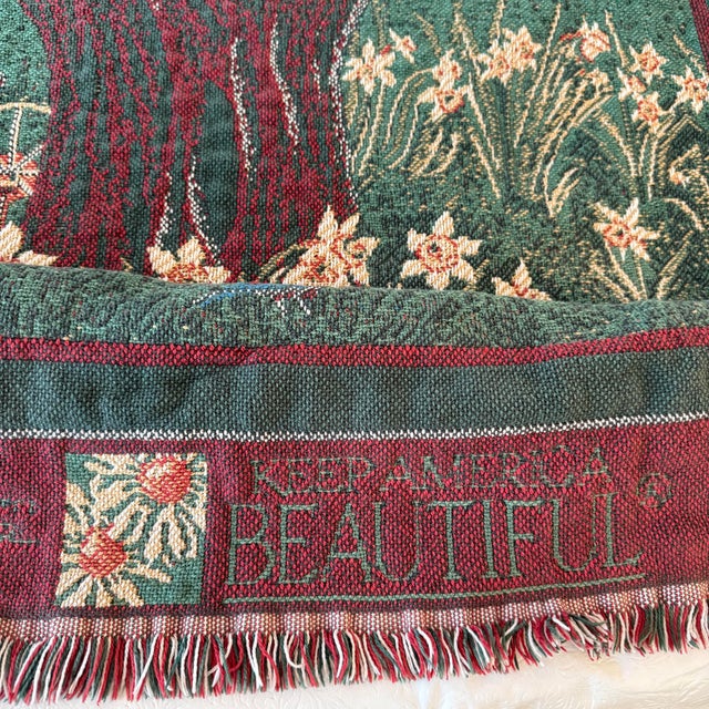 Burgundy Bob Timberlake America the Beautiful Birds & Tree Woven Tapestry Blanket For Sale - Image 8 of 10