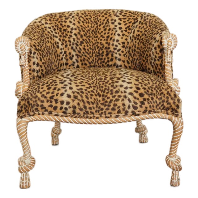 Napoleon III Style Rope-Carved Leopard Print Accent Chair For Sale