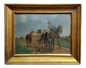 19th Century Italian School -The Horse Trader-Oil Painting-C1865